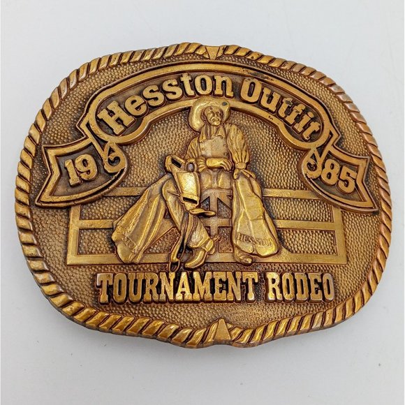 PRCA Rodeo Belt Buckle Hesston Outfit Tournament 1985 Cowboy Western Wear - Picture 8 of 9
